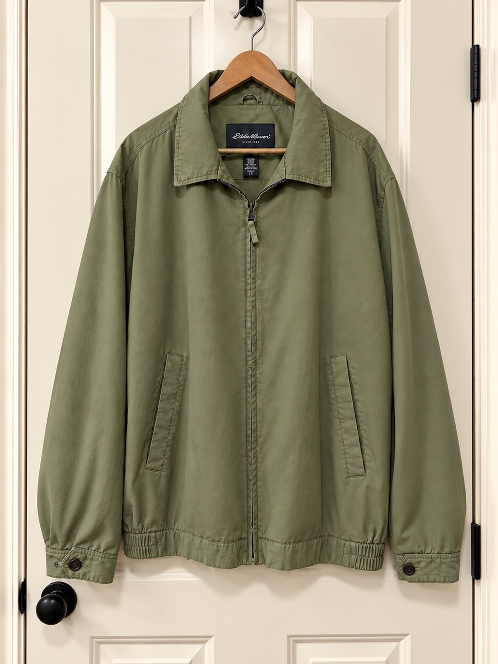 Eddie Bauer Men’s 2XLT Olive Green Cotton Bomber Harrington Jacket Vintage Lined